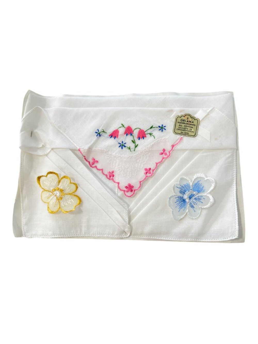 Orlana Vintage Handkerchief Floral Embroidered White All Cotton Grannycore NEW